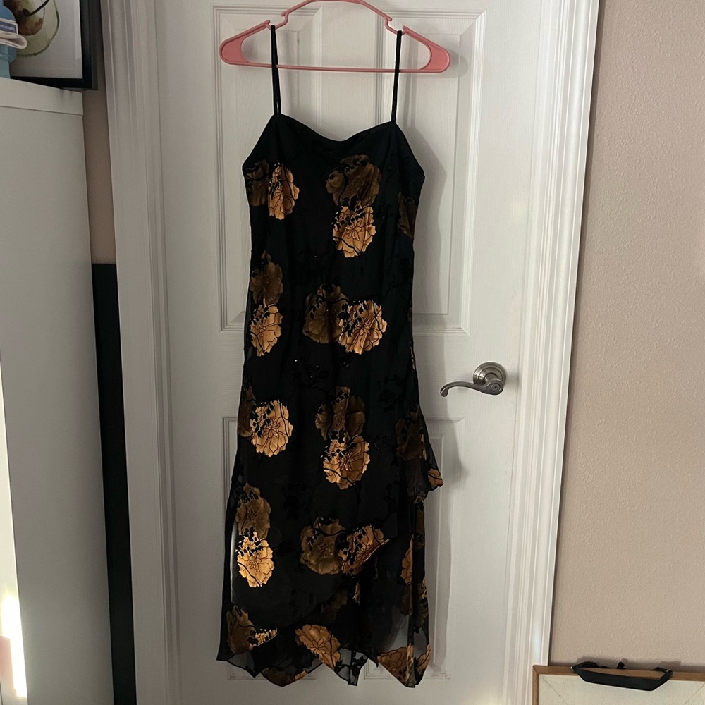 Elegant Black and Gold Floral Dress